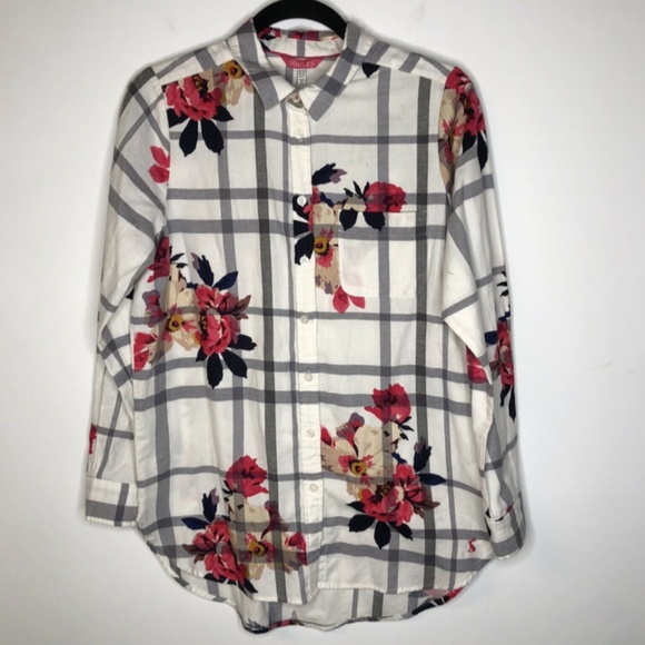 Joules Womens Lorena Check Floral Button Front Shirt Size US 6 EU 38 Flannel New - Picture 4 of 8